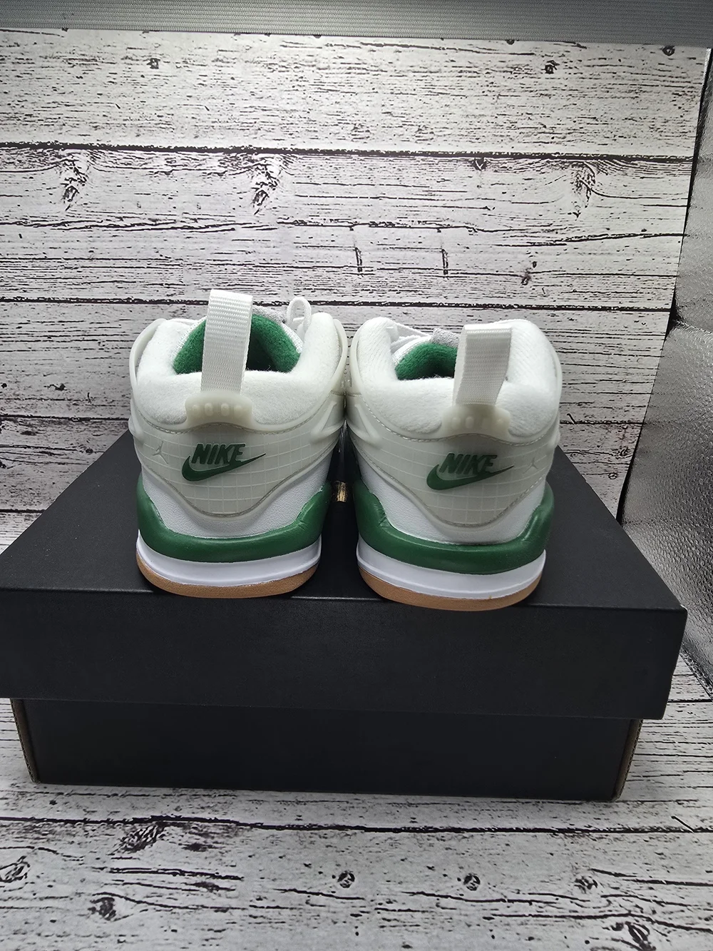 Jordan 4 RM Kids' White and Gray Athletic Sneakers with Green Accents